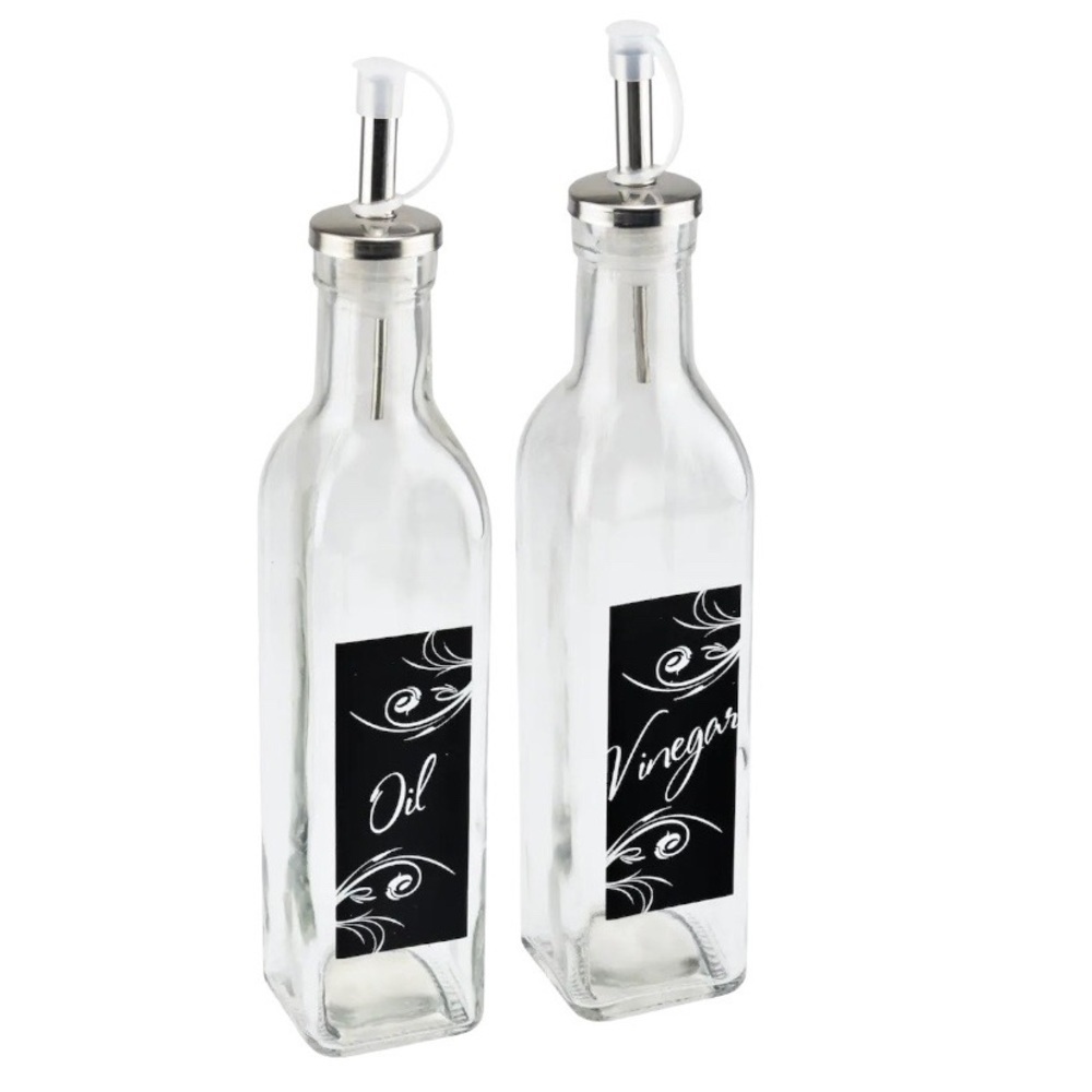 NWT Glass Oil and Vinegar Bottles Set with Metal Pour Spouts